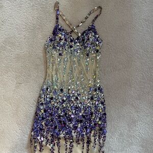 Faviana Purple and Silver Sequin Mini Dress